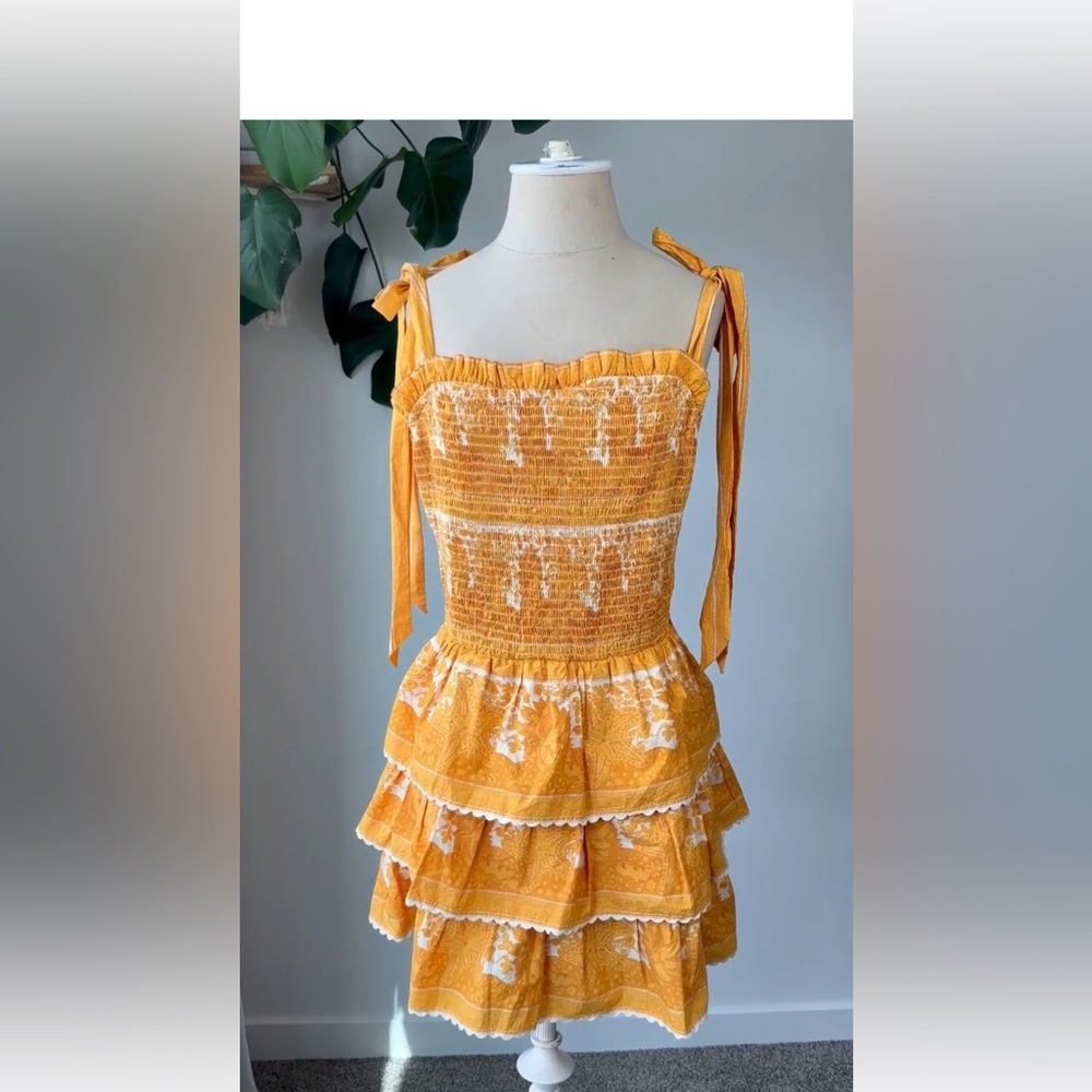REVOLVE Cleobella Eliana Mini Dress Women's Yellow Tiered Dress Sz Large